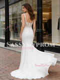 Lace Appliques Sheer V Neck Trumpet Mermaid Wedding Dress