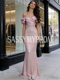 Satin & Sequin Trumpet Mermaid Pink Off The Shoulder Prom Dress