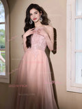 Tassel A line Sparkle Halter Tulle Prom Dress
