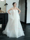 Off The Shoulder Tulle Romantic Appliques A Line Wedding Dress