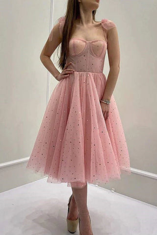 Sparkle Pink Tulle Short Sweetheart Homecoming Dress