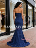 Trumpet Mermaid Flower Sweetheart Blue Prom Dress
