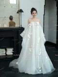 Off The Shoulder Tulle Romantic Appliques A Line Wedding Dress
