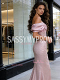 Satin & Sequin Trumpet Mermaid Pink Off The Shoulder Prom Dress