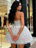 V Neck Short Mini Beading Tulle Spaghetti Straps Homecoming Dress