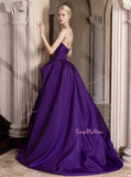 A Line Strapless A Line Grape Purple Satin Prom Dress