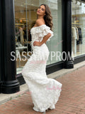 Trumpet Mermaid White Floral Lace Off The Shoulder Prom Dress