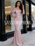 Satin & Sequin Trumpet Mermaid Pink Off The Shoulder Prom Dress