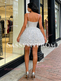 V Neck Short Mini Beading Tulle Spaghetti Straps Homecoming Dress
