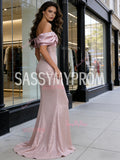 Satin & Sequin Trumpet Mermaid Pink Off The Shoulder Prom Dress