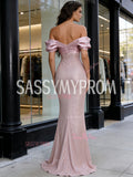 Satin & Sequin Trumpet Mermaid Pink Off The Shoulder Prom Dress