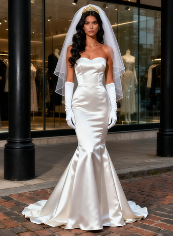 Satin Trumpet Mermaid Sweetheart  Simple Wedding Dress