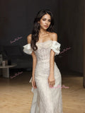 Tulle Beading Trumpet Mermaid Off The Shoulder Wedding Dress