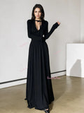 Neckline Tie Flowing Black Maxi Dress