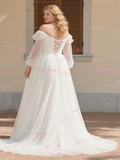 Long Sleeves Ruched Plus Size Off The Shoulder Wedding Dress