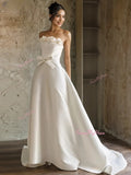 Strapless Sweep Train Satin A Line Bow Wedding Dress