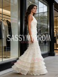 Halter Tulle Flower Beige Trumpet Mermaid Prom Dress