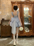 Ruffled Oversized Bow Light Blue Bubble Dress