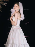 Spaghetti Straps A Line Satin Flower Wedding Dress