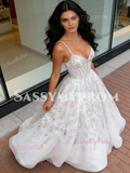 Sparkle Tulle A Line Beading Spaghetti Strap Wedding Dress