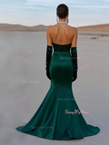 Sheath Column Green Beading Sweetheart Satin Prom Dress With Slit