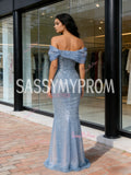 Tulle Sequin Trumpet Mermaid Off The Shoulder Prom Dress
