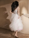 Ankle Length Ruffles White Spaghetti StrapsSequin Homecoming Dress