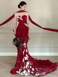 Trumpet Mermaid Tulle Appliques Sweetheart Prom Dress With Shawl