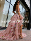 Tulle Pink Ruffles A Line High Low Prom Dress