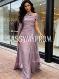 Strapless Satin Purple Shawl A Line Prom Dress