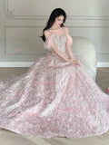 Ruffles Pink Beading Feather Off The Shoulder Prom Dress