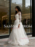 V Neck Trumpet Mermaid Appliques Long Sleeve Tulle Wedding Dress