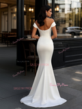 Ruched Trumpet Mermaid Off The Shoulder Satin Wedding Dress