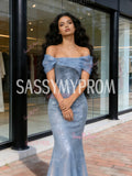 Tulle Sequin Trumpet Mermaid Off The Shoulder Prom Dress