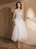 Ankle Length Ruffles White Spaghetti StrapsSequin Homecoming Dress