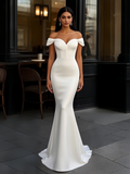 Ruched Trumpet Mermaid Off The Shoulder Satin Wedding Dress