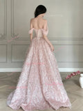 Ruffles Pink Beading Feather Off The Shoulder Prom Dress