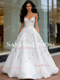 Sparkle Tulle A Line Beading Spaghetti Strap Wedding Dress