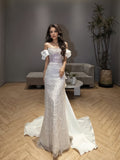 Tulle Beading Trumpet Mermaid Off The Shoulder Wedding Dress