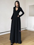 Neckline Tie Flowing Black Maxi Dress