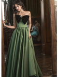 A Line Beading Satin Green Bow Prom Dress