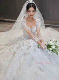 A Line Long Sleeve Beading Sparkle Wedding Dress