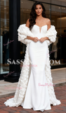 Trumpet Mermaid Sweetheart White Prom Dress With Rose Cape