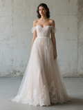 Off The Shoulder Tulle Appliques Princess Wedding Dress