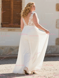V Neck Plus Size Chiffon Lace Wedding Jumpsuit