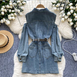 Chic Shoulder Button-Down Denim Dress