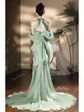 Trumpet Mermaid Beading Green Halter Sequin Prom Dress