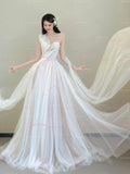 One Shoulder A Line Ruched Tulle Wedding Dress
