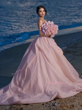 Flower Ball Gown Pink Strapless Prom Dress