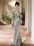 Trumpet Mermaid Beading Green Halter Sequin Prom Dress